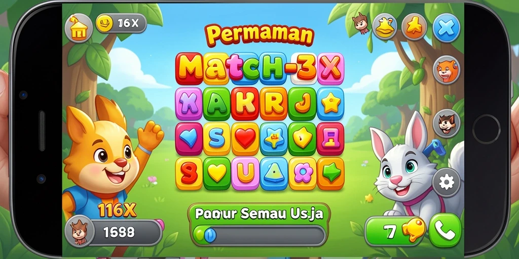 Tampilan menarik dari gameplay Match-3 116X yang penuh warna.