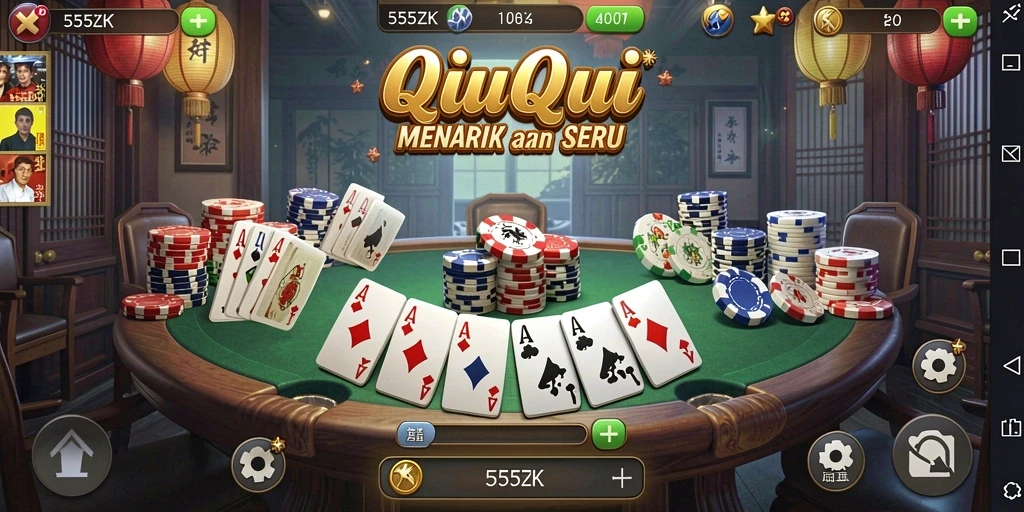 Screenshot 555ZK menampilkan gameplay seru permainan QiuQiu.