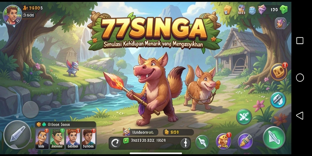Tampilan gameplay 77SINGA yang menarik dengan elemen simulasi kehidupan.