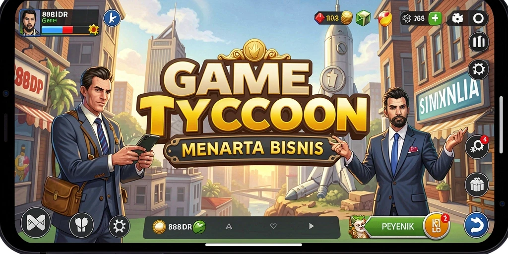 Tampilan menarik dari gameplay 888IDR yang menampilkan kemajuan bisnis Tycoon.