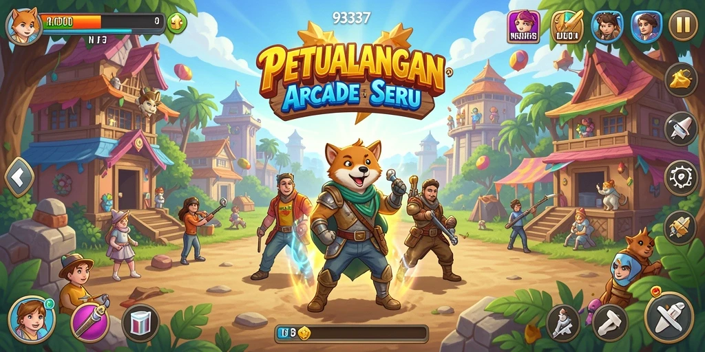 Tangkapan layar gameplay 93337 menampilkan karakter yang beraksi dalam level arcade penuh tantangan.
