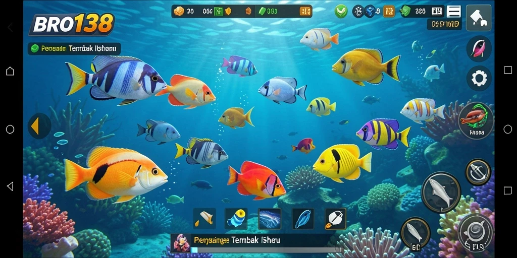 Tangkapan layar BRO138 menunjukkan aksi menembak ikan yang seru.
