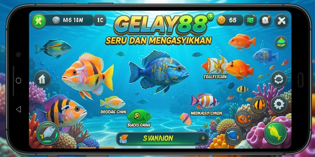 Screenshot utama menampilkan momen seru berburu ikan.