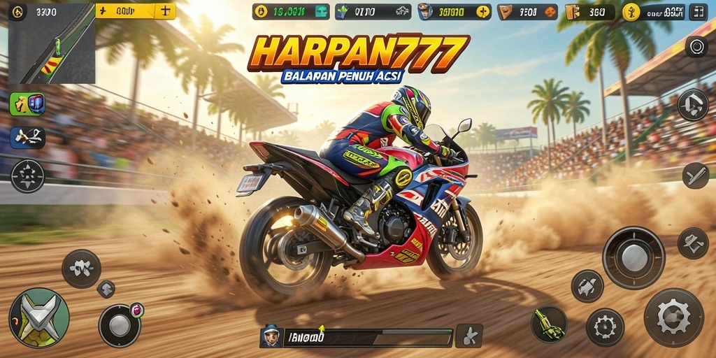 Tampilan memukau dari gameplay balapan motor yang mendebarkan.