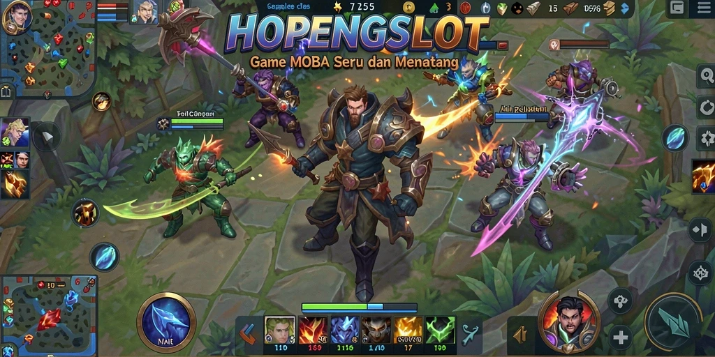 Gameplay seru HOPENGSLOT dengan pertempuran MOBA yang intens.