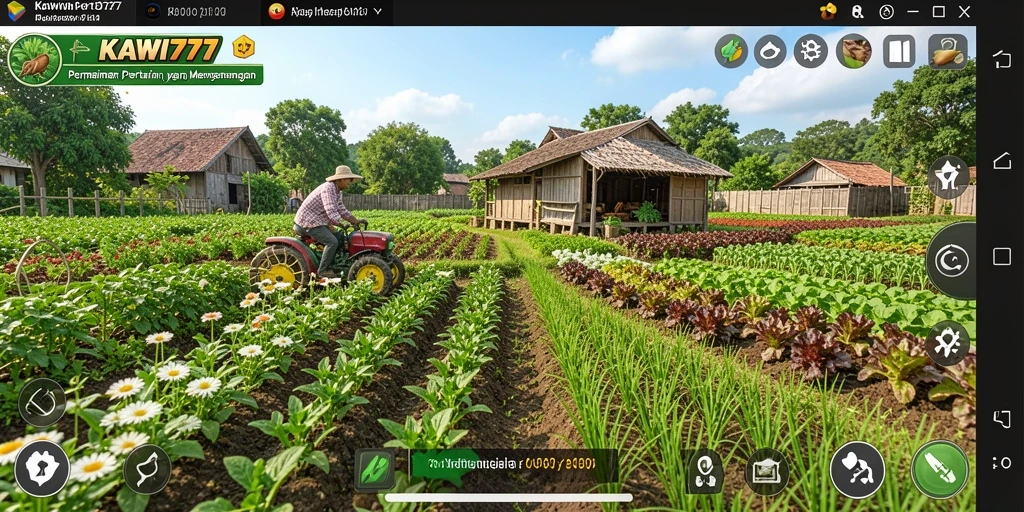 Tampilan gameplay KAWI777 yang menggambarkan aktivitas pertanian.