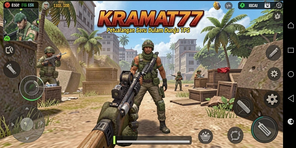 Screenshot menampilkan aksi seru dalam KRAMAT77 dengan gameplay TPS yang mendebarkan.