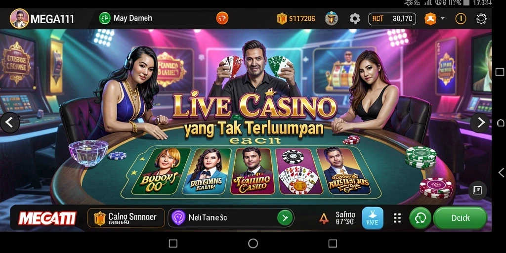 Tampilan gameplay Live Casino yang mendebarkan dan interaktif di MEGA111.