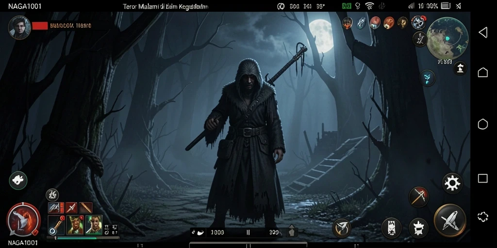 Screenshot menampilkan gameplay seram NAGA1001 dengan suasana mencekam.